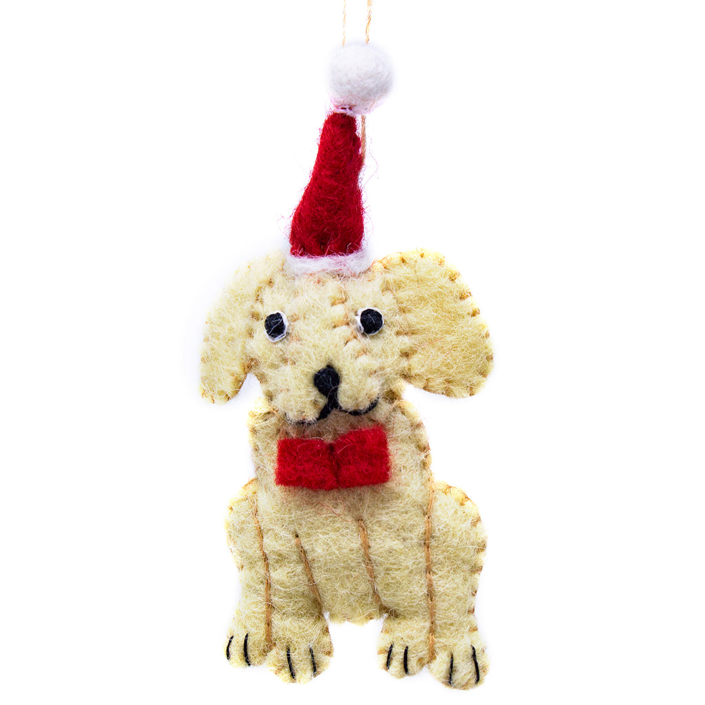 Golden Labrador Santa Handmade Felt Ornaments, Set of 2