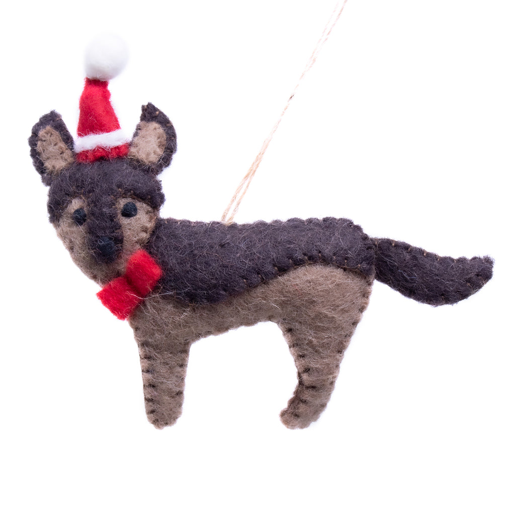 German Shepherd Santa Handmade Felt Ornaments, Set of 2