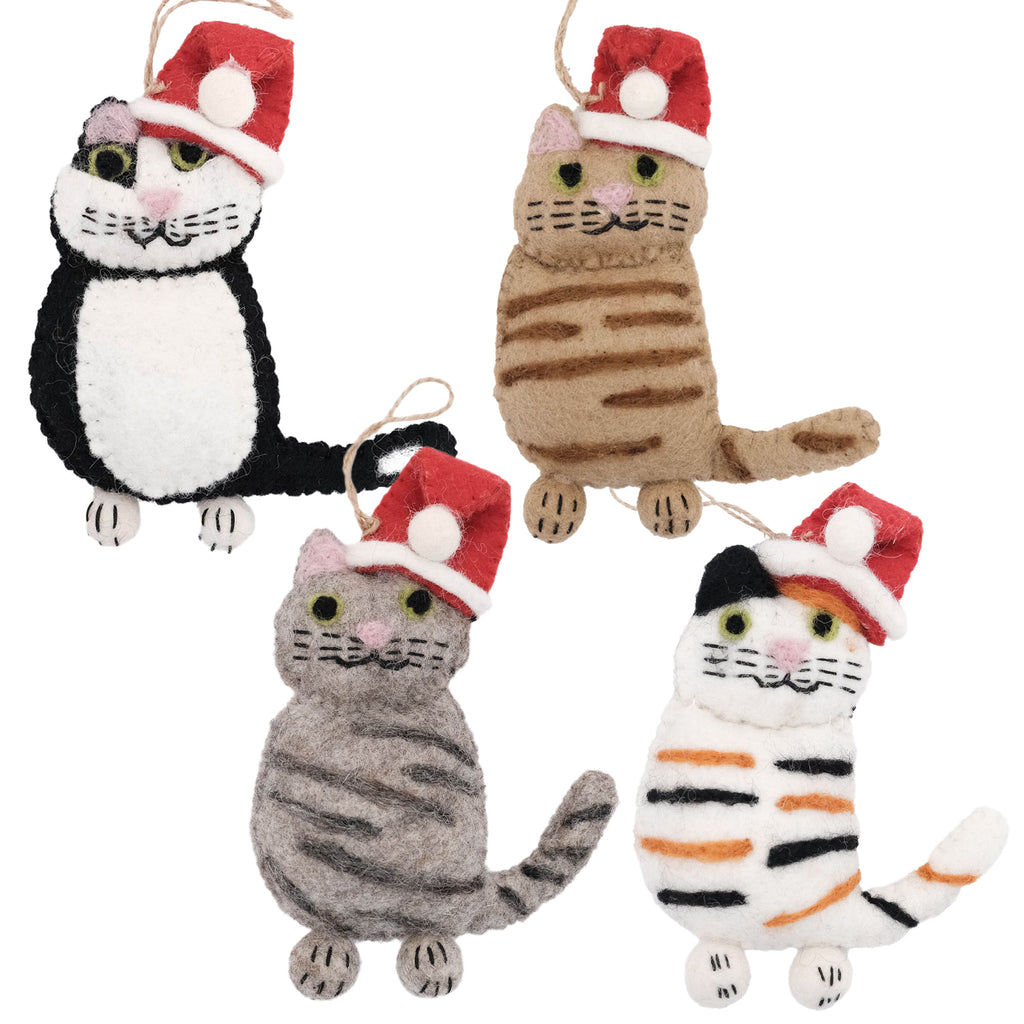 The Kitty Collection of 4 Santa Cat Felt Ornament