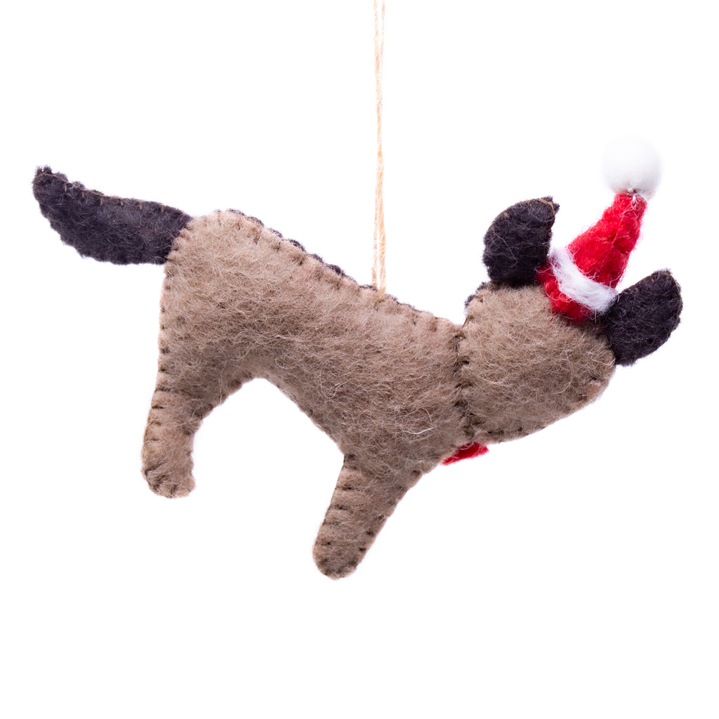 German Shepherd Santa Handmade Felt Ornaments, Set of 2