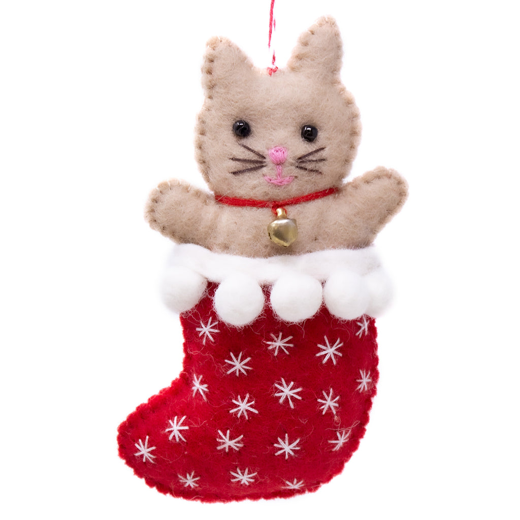 Kitty Cat in Stocking Handmade Felt Ornament