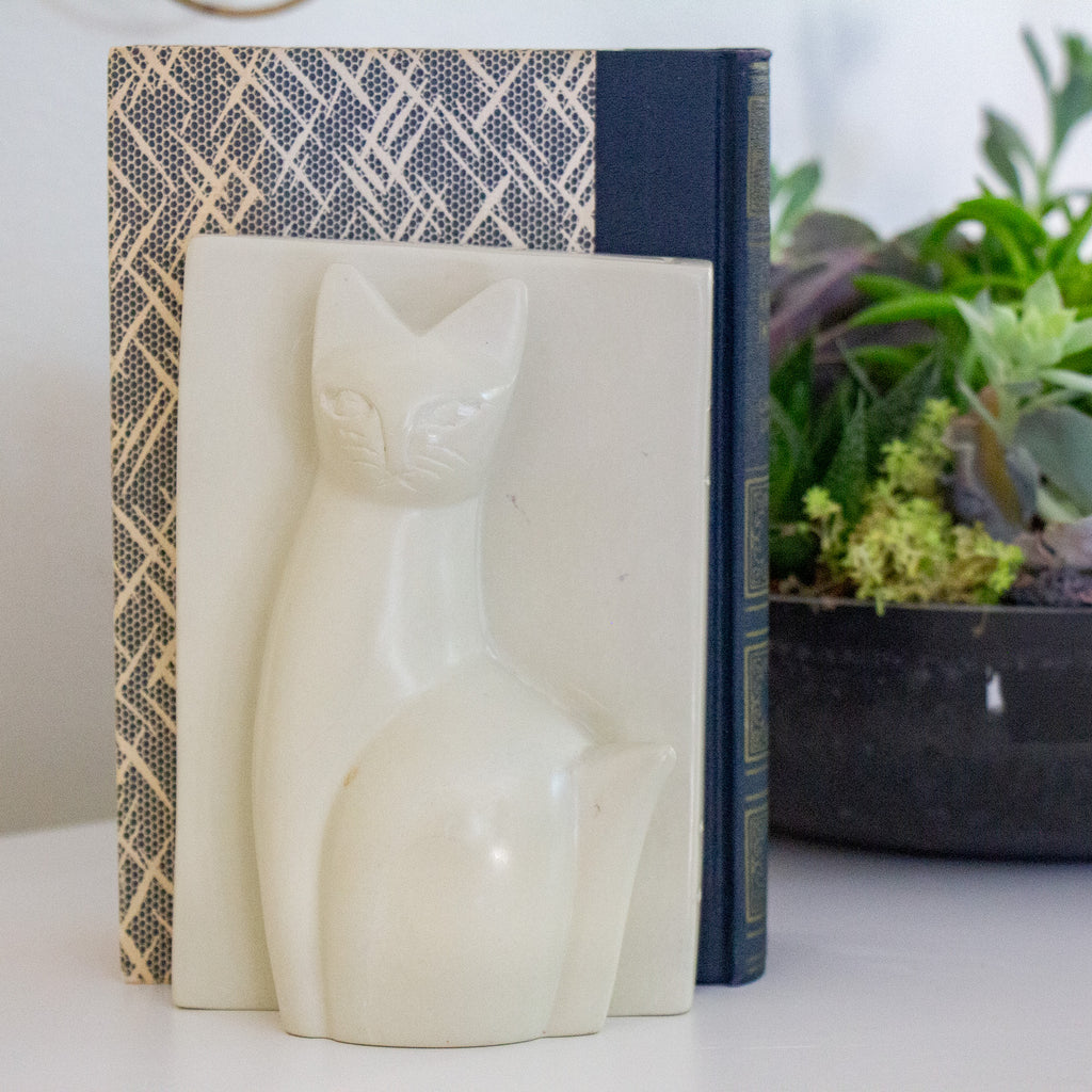 Soapstone Majestic Sitting Cat Bookends