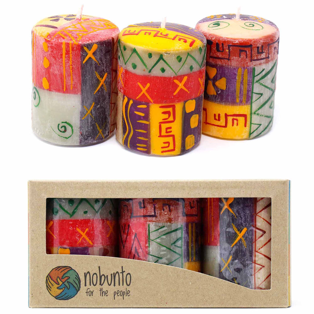 Set of Three Boxed Hand-Painted Candles - Indaeuko Design - Nobunto