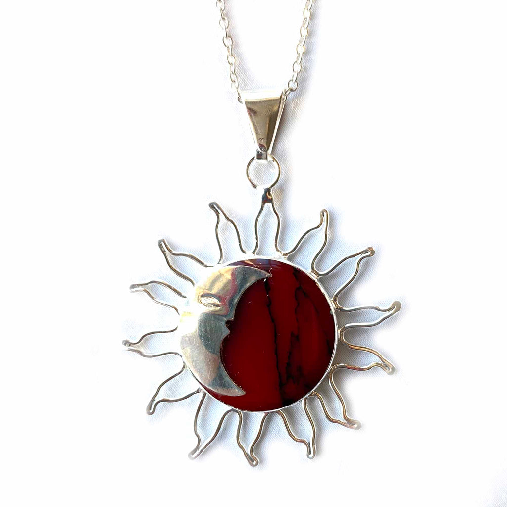 Sun and Moon Red Jasper Pendant with Chain